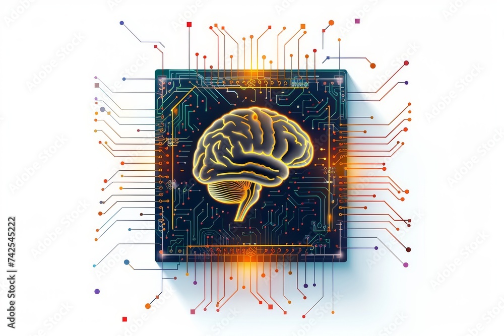 Poster ai brain chip range. artificial intelligence cognitive mind yield monitoring axon. semiconductor bra