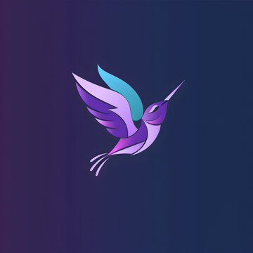 A logo illustration of a hummingbird on blue background.