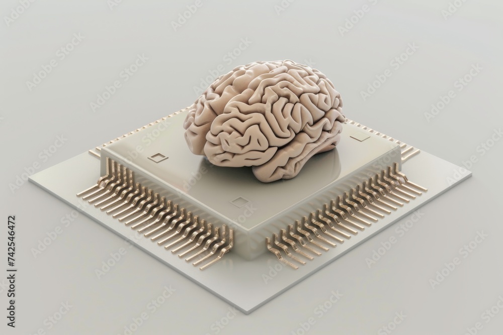 Aufkleber ai brain chip cell. artificial intelligence paradigm mind wireless communication axon. semiconductor