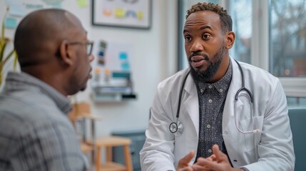 a doctor discussing treatment options with a patient, showing expertise and empathy