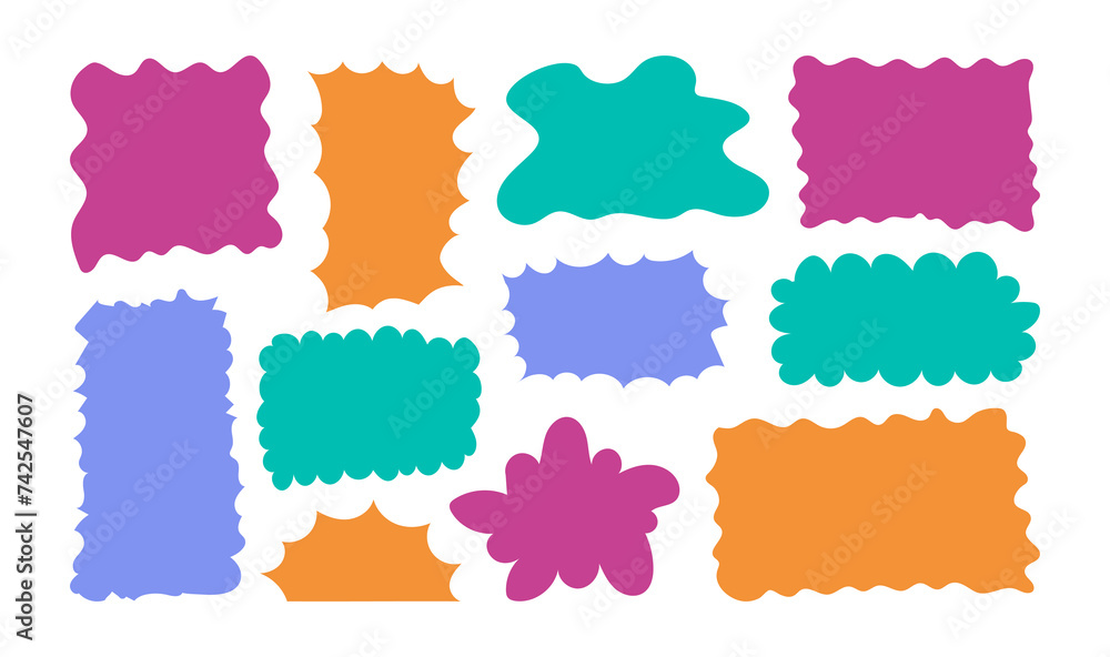 Poster hand drawn multicolored bright textbox set. blank quote frames template collection in doodle style. 