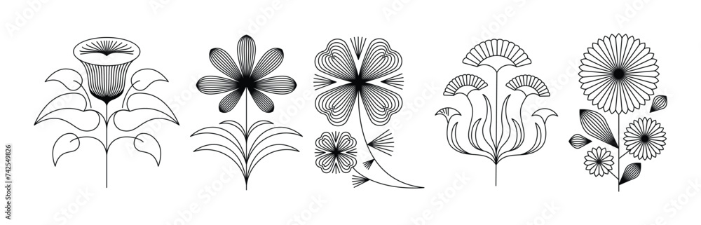 Aufkleber Vector design elements and simple illustrations in simple linear style, packaging template and stickers, minimal designs for golden foil printing, cards, invitations and prints