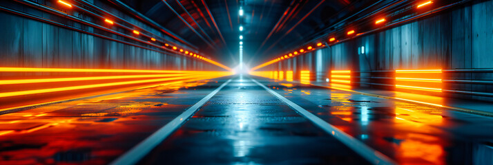 High-Speed Road at Night, Futuristic Tunnel Vision, Blue Illuminated Traffic Motion, Abstract Urban...