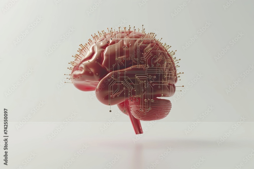 Poster ai brain chip world. artificial intelligence technology mind short term memory store axon. semicondu