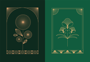 Vector design elements and simple illustrations in simple linear style, packaging template and stickers, minimal designs for golden foil printing, cards, invitations and prints - 742550497