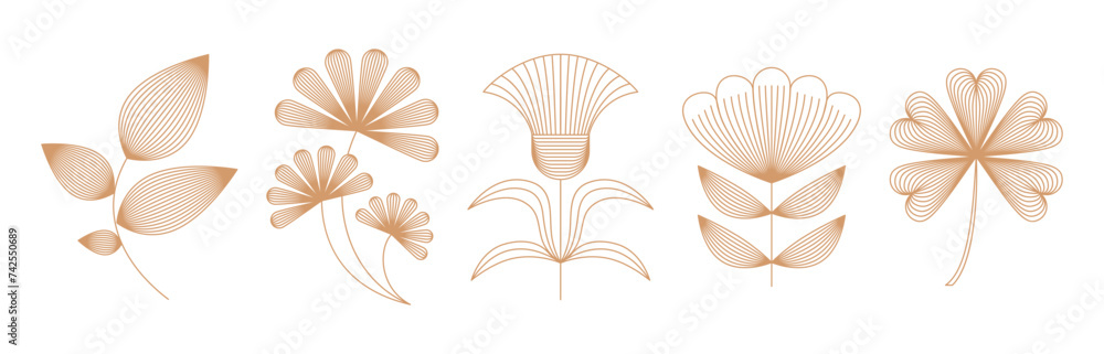 Aufkleber Vector design elements and simple illustrations in simple linear style, packaging template and stickers, minimal designs for golden foil printing, cards, invitations and prints