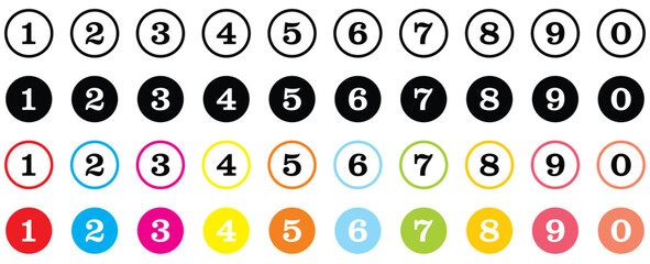 Bullet Points icon set in line style, Simple round numbers in flat style, Set of 1-10 numbers simple black symbol sign for apps, UI, and website, vector illustration