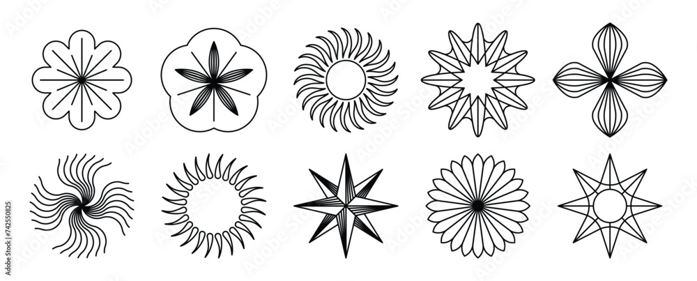 Aufkleber Vector design elements and simple illustrations in simple linear style, packaging template and stickers, minimal designs for golden foil printing, cards, invitations and prints