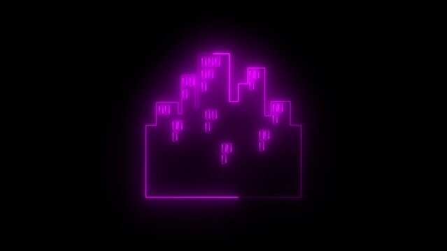 Neon glowing pink cityscape icon animation in black background