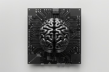 AI Brain Chip raspberry. Artificial Intelligence entrepreneurship mind decision support system axon. Semiconductor neural computing framework circuit board presynaptic neuron