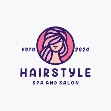 Women Hair Style Logo Monoline Vector, Spa and Salon Icon Symbol, Haircut Creative Vintage Graphic Design