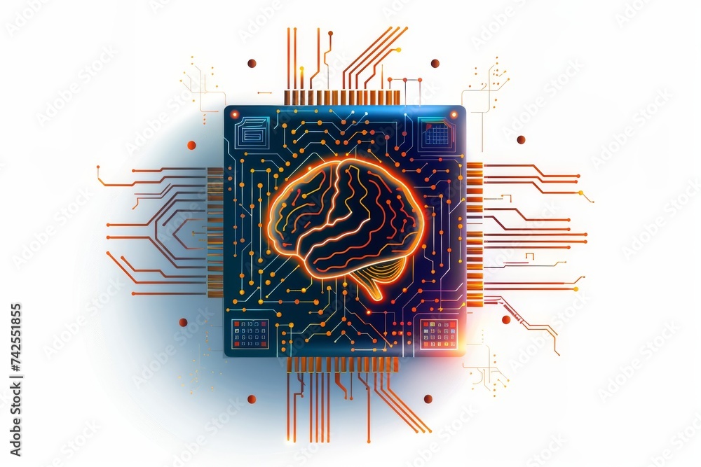 Poster ai brain chip performance. artificial intelligence accelerators mind neuropilins axon. semiconductor