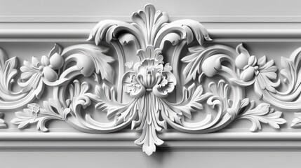 White ornamental plasterwork detail on a wall.