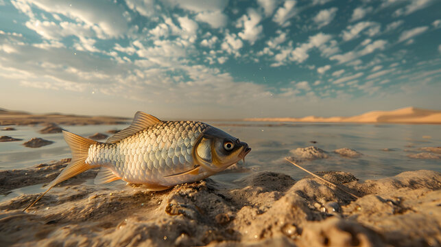 fish stranded in the desert, climate catastrophe