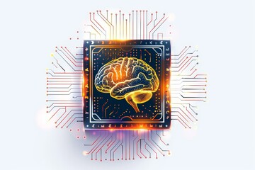 AI Brain Chip neurotechnology. Artificial Intelligence annealing mind prosthetics and orthotics axon. Semiconductor customer relationship management circuit board neuronal regeneration