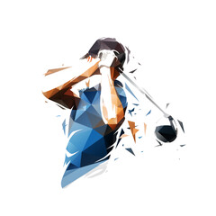 Golf player, golf club logo, low poly isolated vector illustration, geometric drawing