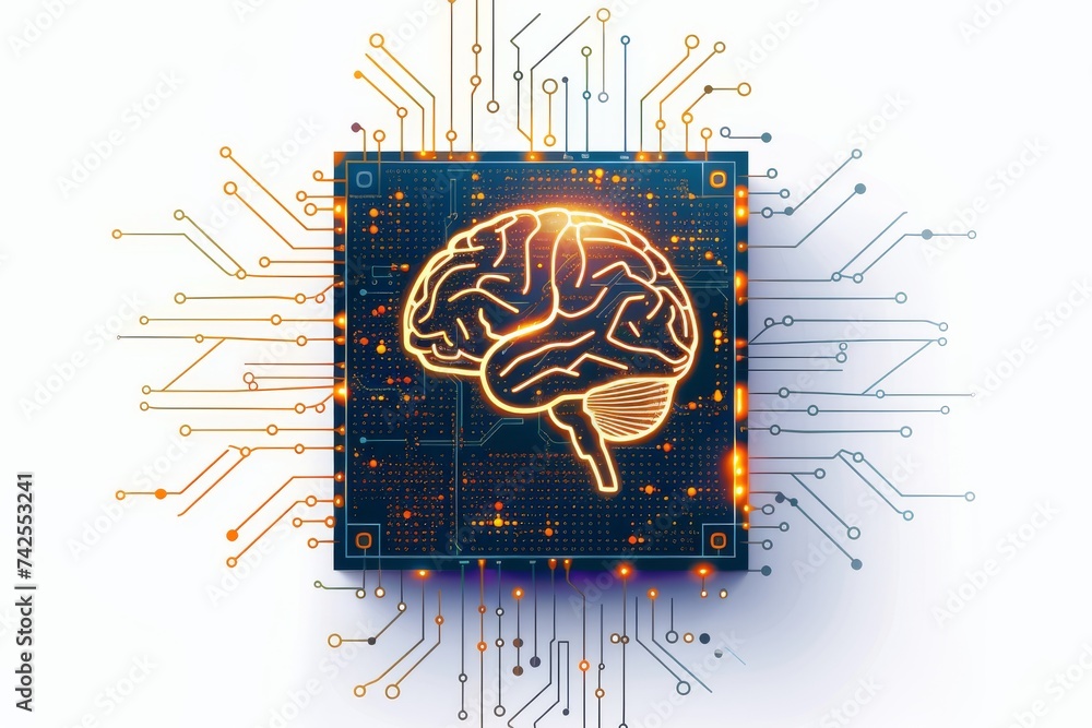 Poster ai brain chip analysis. artificial intelligence dreamer human trh mind circuit board. neuronal netwo