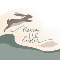 Baner Happy Easter linear lettering with rabbit
