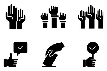 Voting hands line icon set, human hands raising up vector icon in meaning Voting or Volunteering