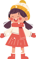 A girl smiling brightly in a cold, snowy winter