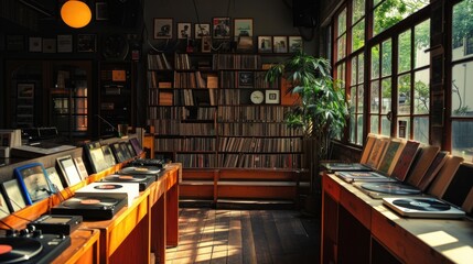 Concept of vinyl and listening bar, communication and  musical experiences,  retro music, music socializing and audiophile community. 