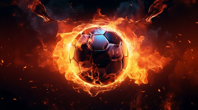 Fiery Soccer Ball in Goal with Neon Lines© Devian Art