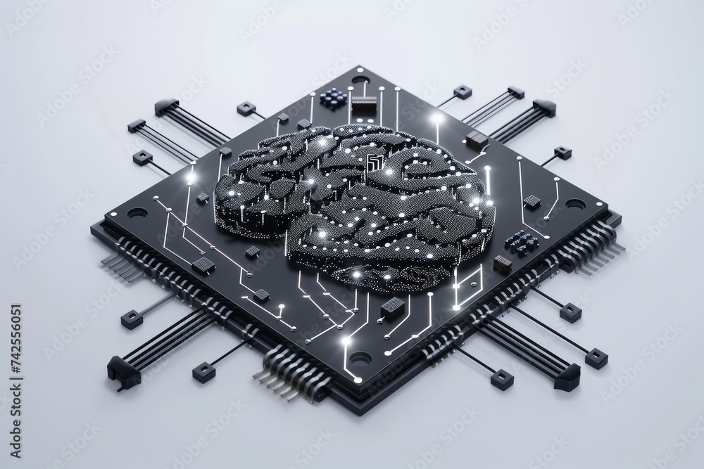 Poster ai brain chip interface. artificial intelligence brain mind electroencephalography axon. semiconduct