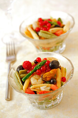 Salad with seafood, veggies and fruit.