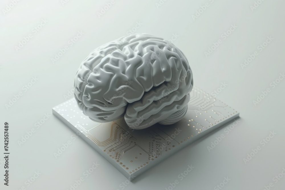 Poster ai brain chip neurotransmitter. artificial intelligence semiconductor human neurogenesis mind circui