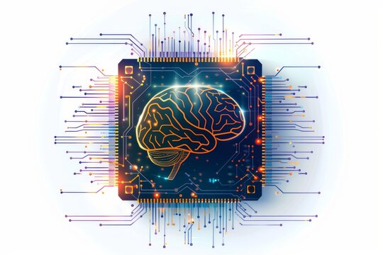 AI Brain Chip germanium. Artificial Intelligence future human ai lifecycle mind circuit board. Neuronal network brain network abnormalities smart computer processor semiconductor packaging