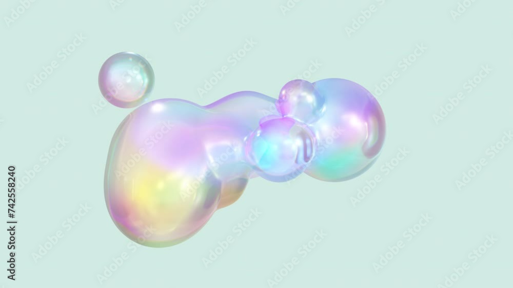 Poster transforming liquid blobs in a metaball animation. 3d abstract colorful metaballs in the background.