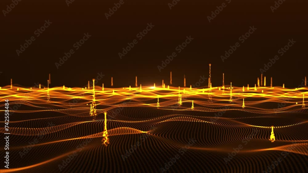 Poster animated particle wave. futuristic pattern of dots on a dark background. big data digital code. tech
