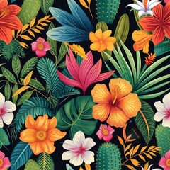 Exquisite Latin American Floral Pattern on Dark Background.