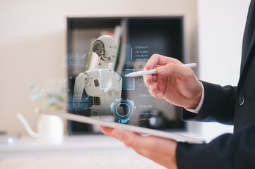 Innovative Connections Merging Minds with AI Technology Digital Collaboration Businessman Engaging...
