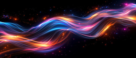 Serpentine streams of light undulate across the void, a vibrant display in the theater of the night