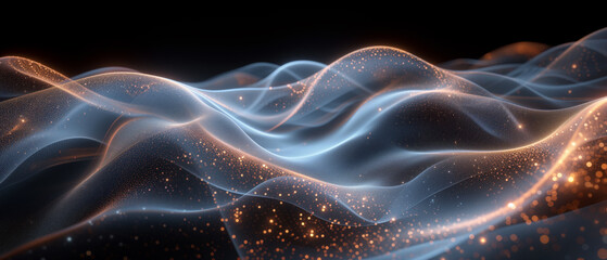 Silken waves of light float in the dark, dotted with stardust and glowing with an inner fire