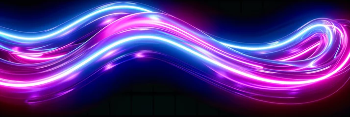Zelfklevend Fotobehang Futuristic, glowing light waves on a dark background, illustrating the dynamic flow and energy of modern digital design © Jahid