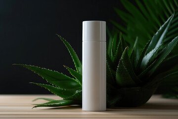 Title: "Blank Cosmetic Bottle with Aloe Vera