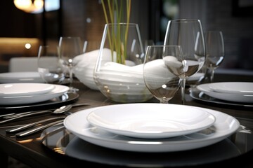 A set of white glassware. Table setting