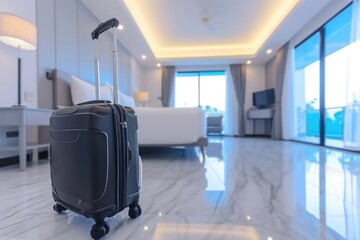 Luggage in a Hotel Room Represents the Beginnings of a Journey - A Blend of Travel, Adventure, Discovery, and Well-Deserved Rest in a Tranquil Getaway	
