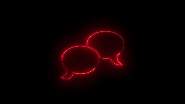 Neon glowing red talking icon animation in black background