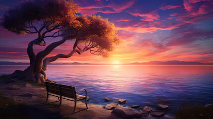 The vibrant colors of a sunset background, a mood of relaxation and natural beauty Ai Generative