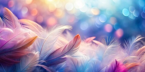 Beautiful color feather on bokeh background, close-up