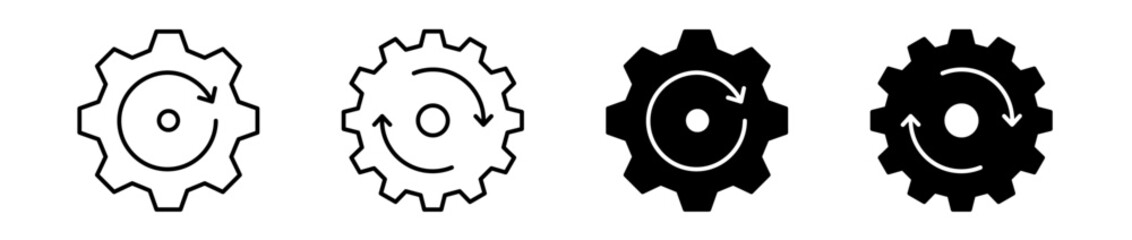 Rotating gear or cogwheel vector icon set. Moving gear symbol. Editable stroke.