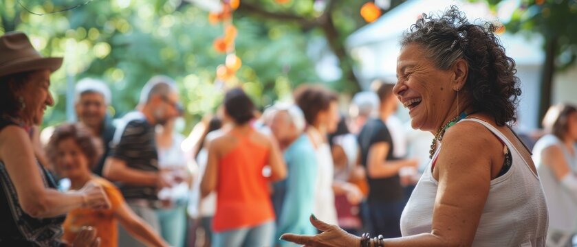 A lively community center hosting a cultural event bringing together diverse local residents
