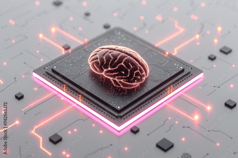 Poster ai brain chip prospects. artificial intelligence rehabilitation human network security mind circuit 