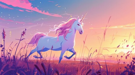 Obraz na płótnie Canvas A tenderhearted unicorn prancing through a meadow spreading joy and hope
