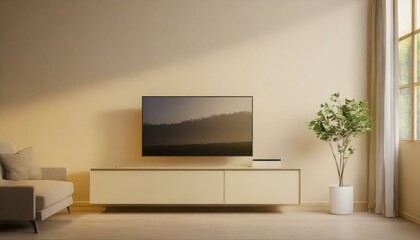 Modern Simplicity: Smart TV on Cream-Colored Living Room Wall"