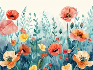 Charming watercolor garden blooming flowers perfect for spring themes