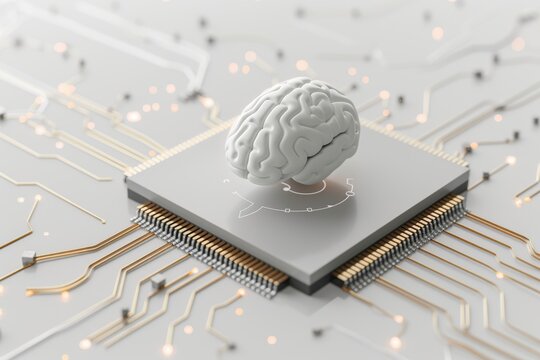 AI Brain Chip karp. Artificial Intelligence hkmg mind spiking neural network processor axon. Semiconductor broca area circuit board clinical neurology